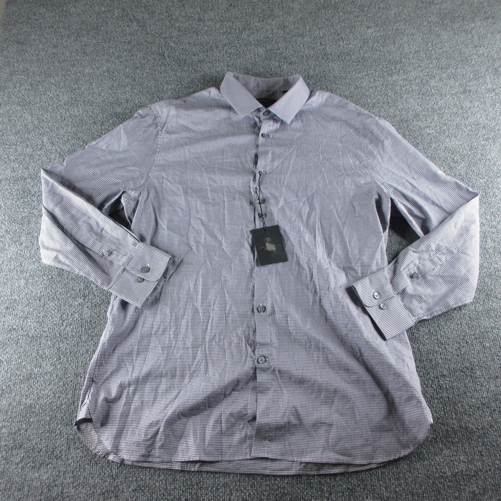 John Varvatos Shirt Mens 16.5 32/33 Blue Gingham Slim Fit Long Sleeve‎ Dress
